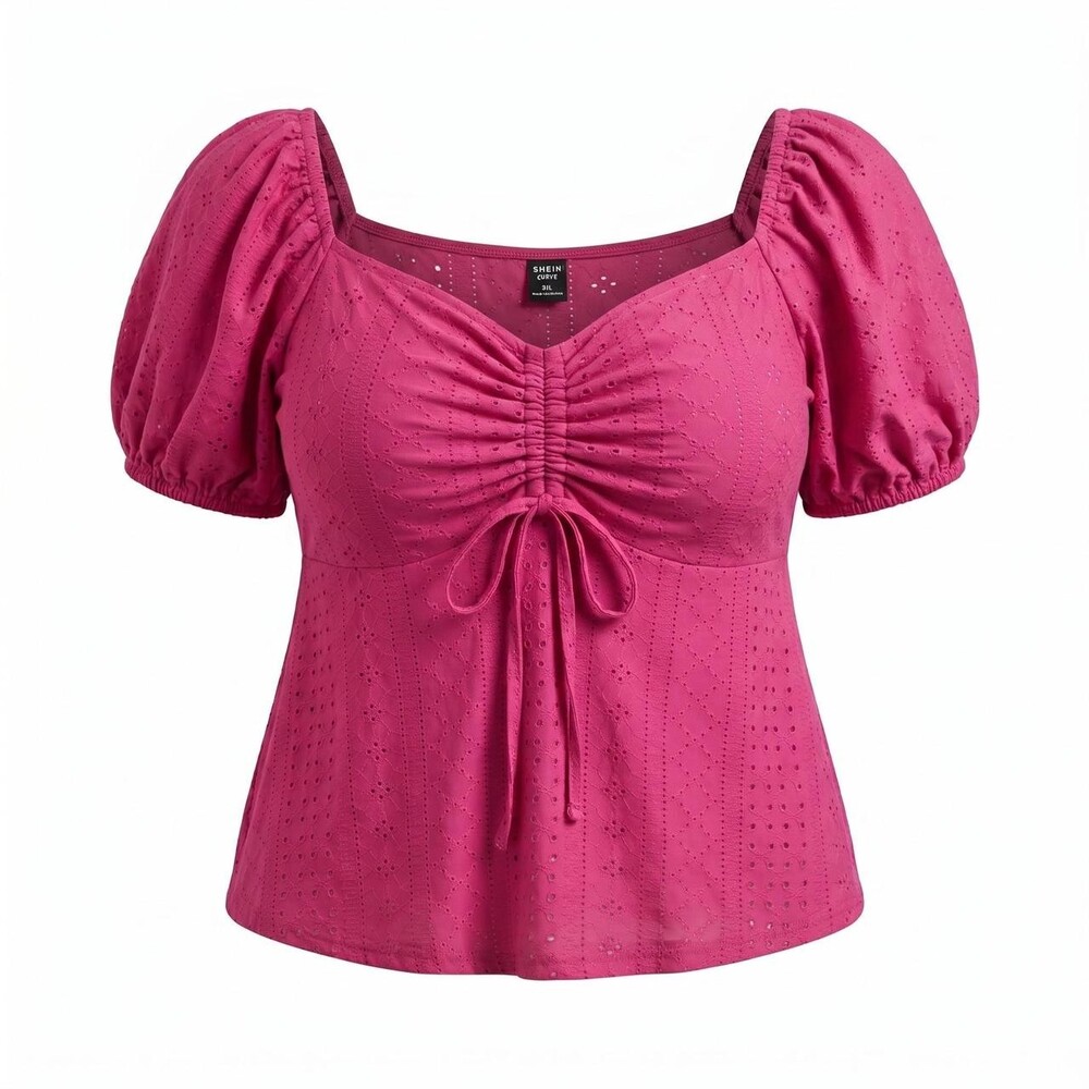 Shein pink eyelet blouse with tie front detail #eyelet #romantic size 1XL